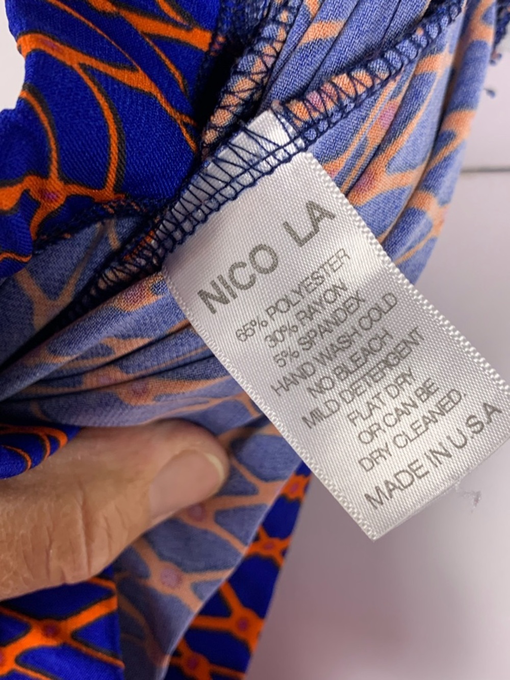 NICO LA Wide Leg Pants L Blue Orange Geometric Pull On Stretch Knit - Picture 10 of 15